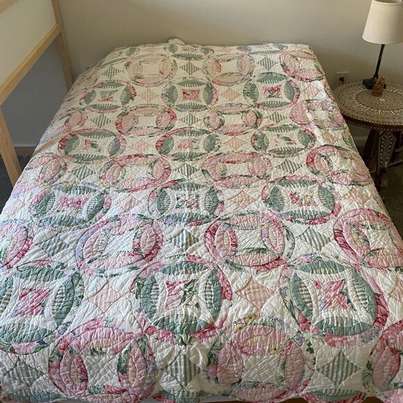Vintage Arch Qults Partchwork Quilt 88x82” Cotton Pink Green Cottagecore Country - Picture 1 of 11